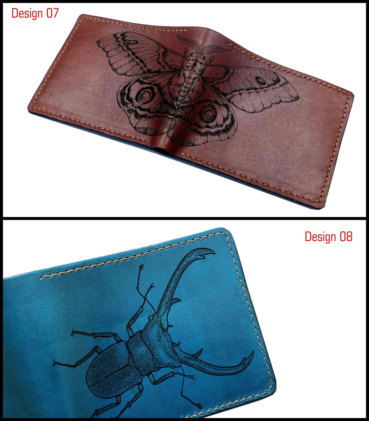 Personalized moth butterfly pattern men wallet, Animal art RFID blocking leather wallet, custom gift for men, insect wallet animal lover