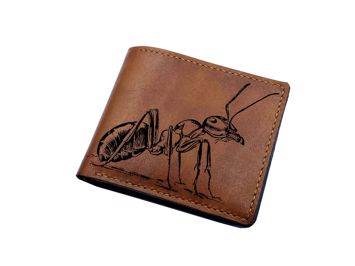 Personalized moth butterfly pattern men wallet, Animal art RFID blocking leather wallet, custom gift for men, insect wallet animal lover