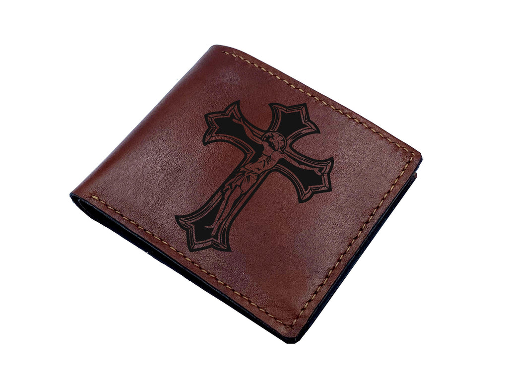 Celtic knot cross symbol, custom leather wallet, personalized leather present for dad, husband, brother, leather anniversary gift for friend