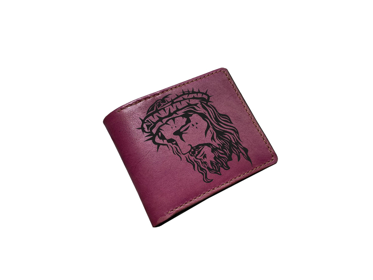 Crown of Thorns Jesus drawing art pattern, Christian Xmas birthday gift ideas, meaningful wallet for Christian men, wallet for husband