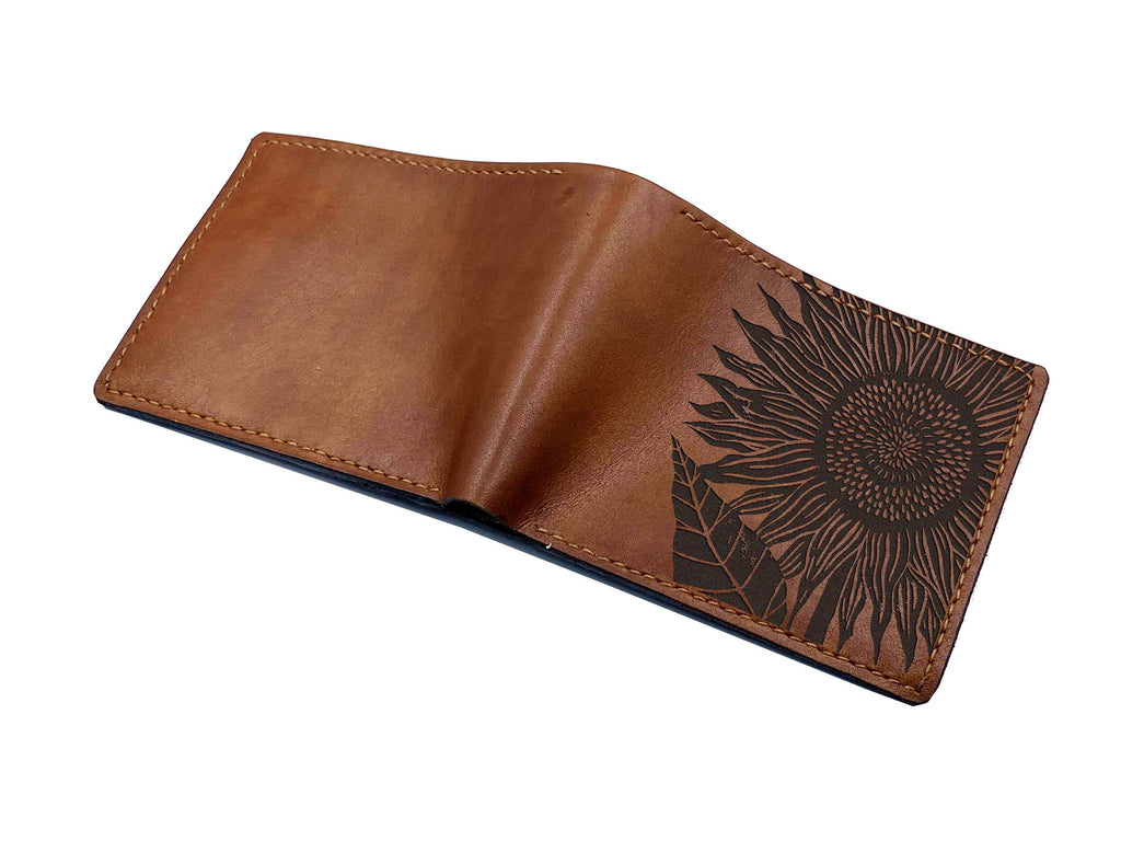 Sunflower leather men's wallet, customized men's wallet, minimalist pattern art wallet, leather gift ideas for husband, father, gift for dad