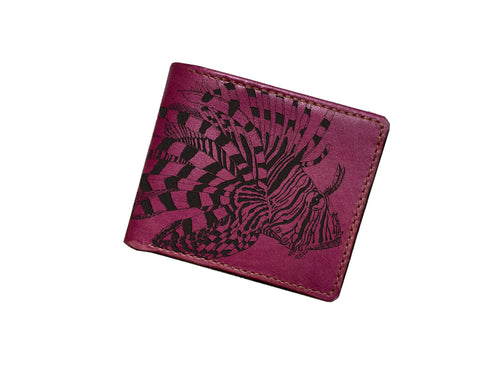 Customized leather men's wallet, bifold ID card wallet, Lionfish art wallet, animal pattern present for men, ocean fish men gift