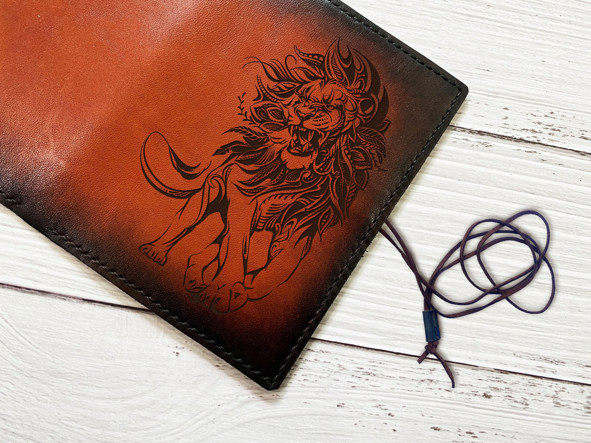 Lion leather handmade tobacco pouch, custom engrave leather gift, Pipe cigarette Case, Small Leather Jewellry Pouche, Gift for smokers