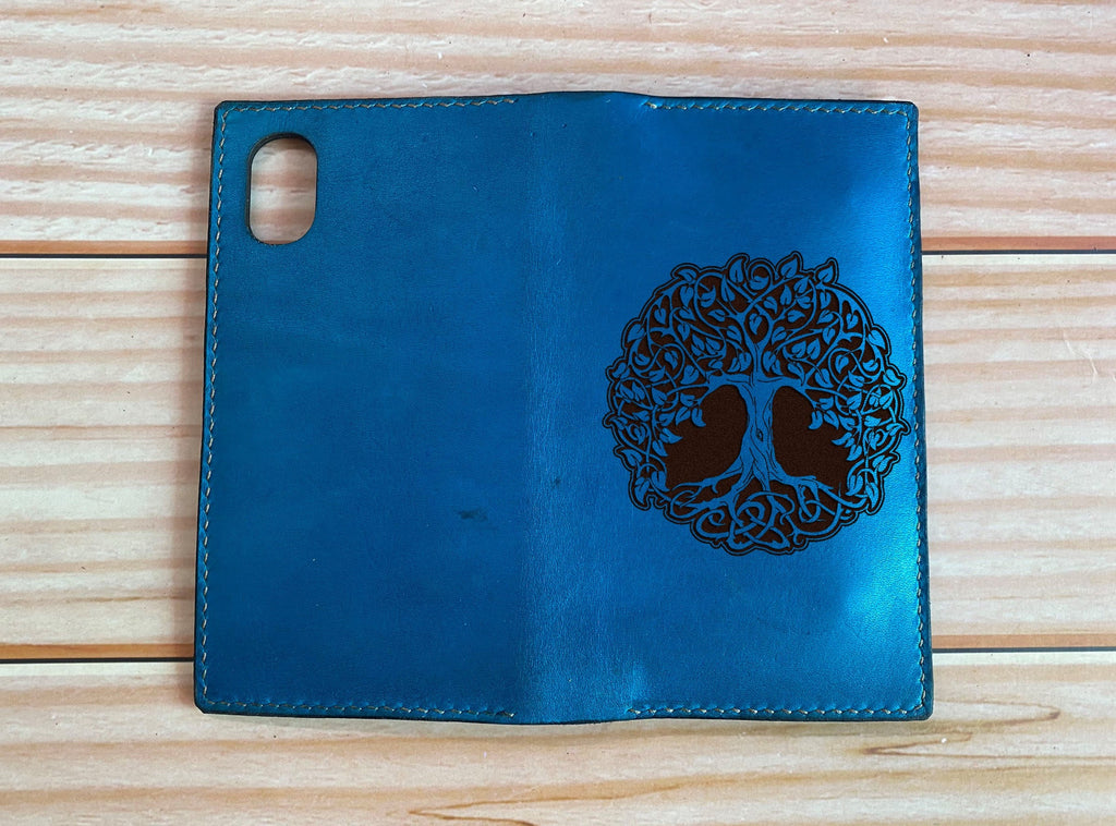 Handmade Leather iPhone Wallet: Celtic Tree of Life, Custom Engraved