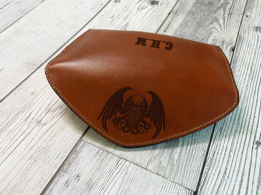 Cthulhu Leather Glasses Case: Engraved Eyeglasses Sleeve