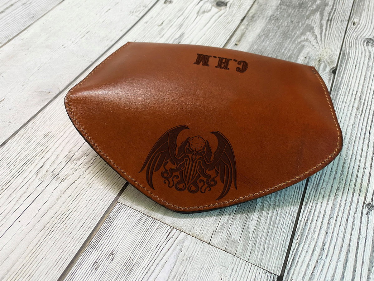 Cthulhu Leather Glasses Case: Engraved Eyeglasses Sleeve