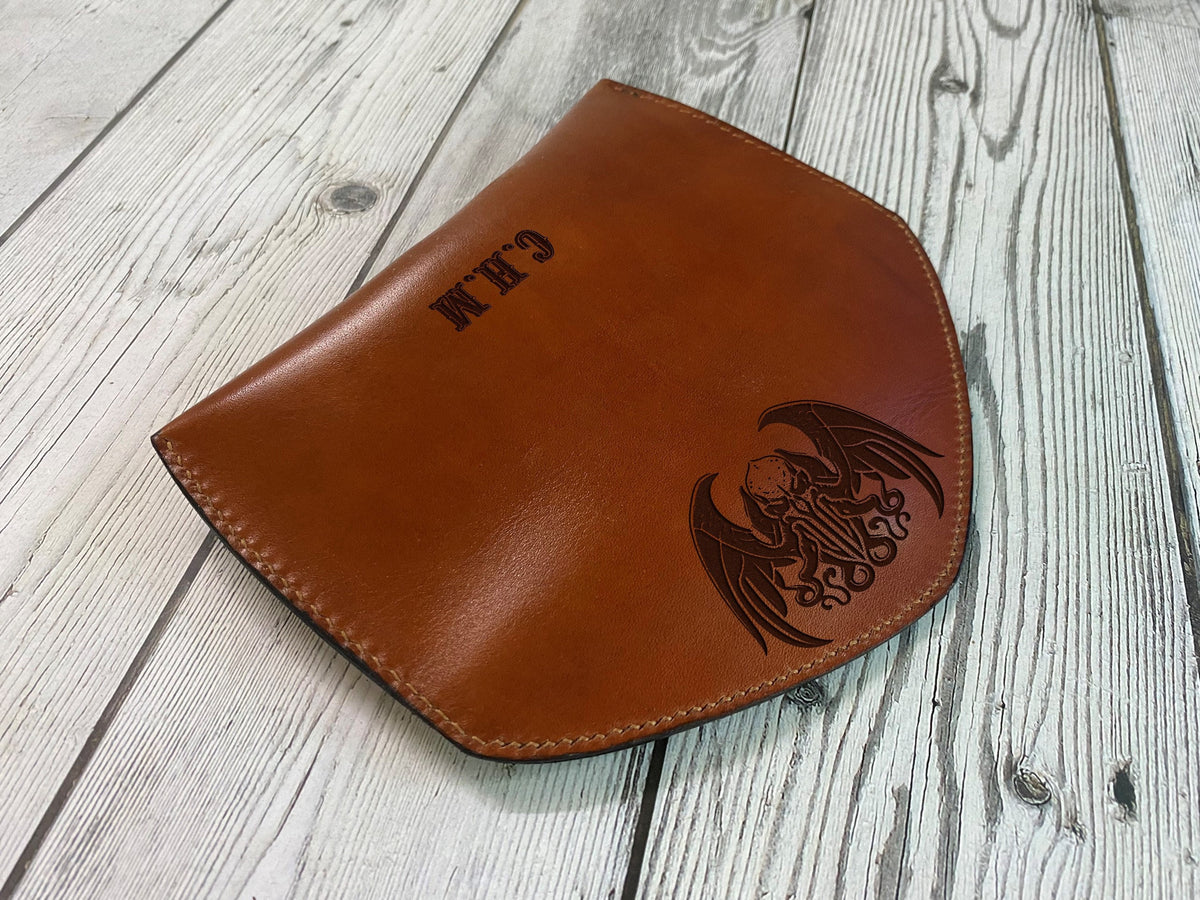 Cthulhu Leather Glasses Case: Engraved Eyeglasses Sleeve