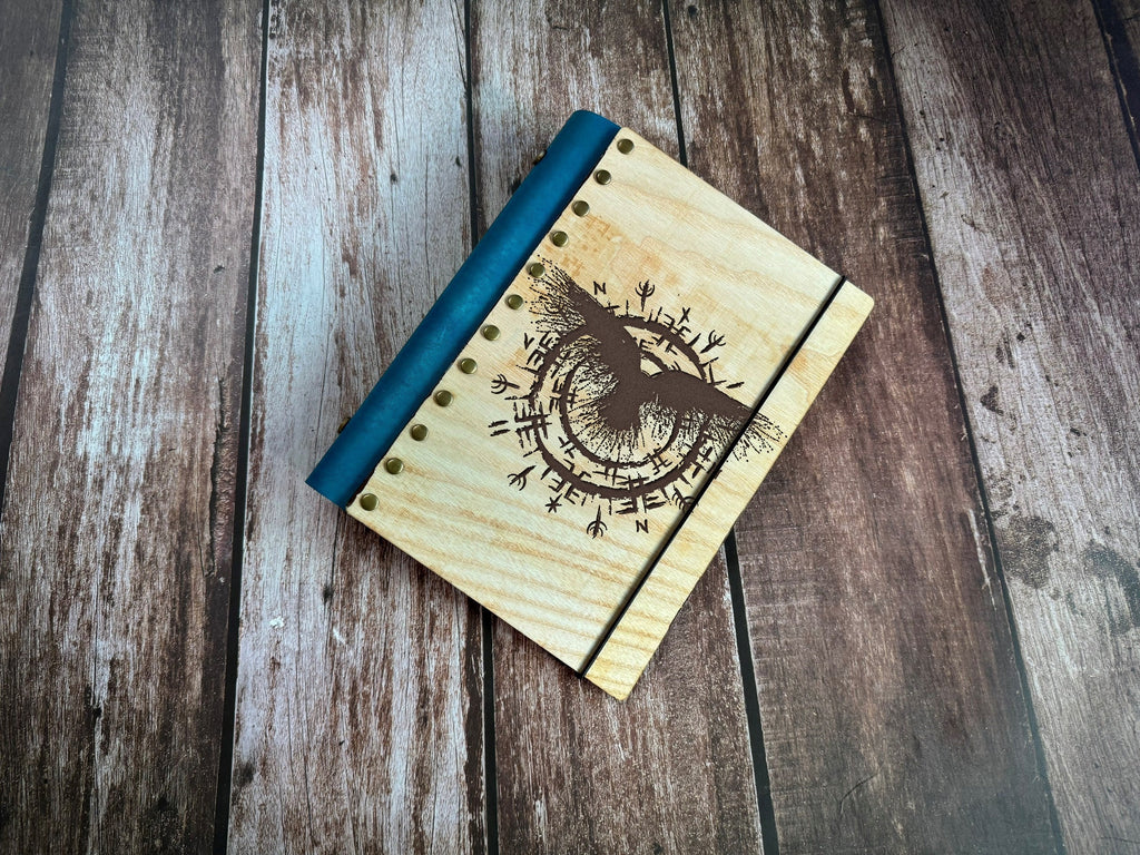 Raven Compass Wooden Journal: Celtic Viking Notebook, Custom Engraved