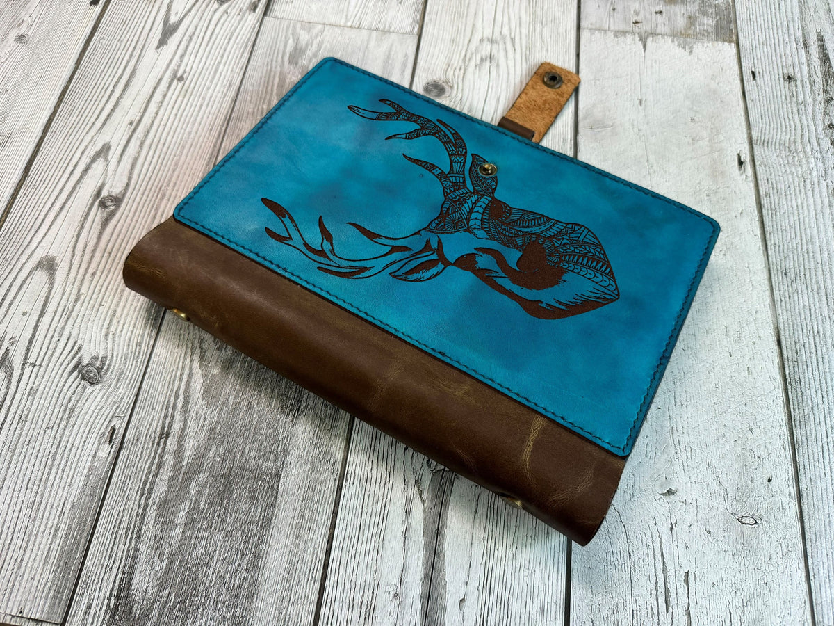 Geometric Deer Leather Journal Cover: Custom Notebook, Legal Pad Portfolio