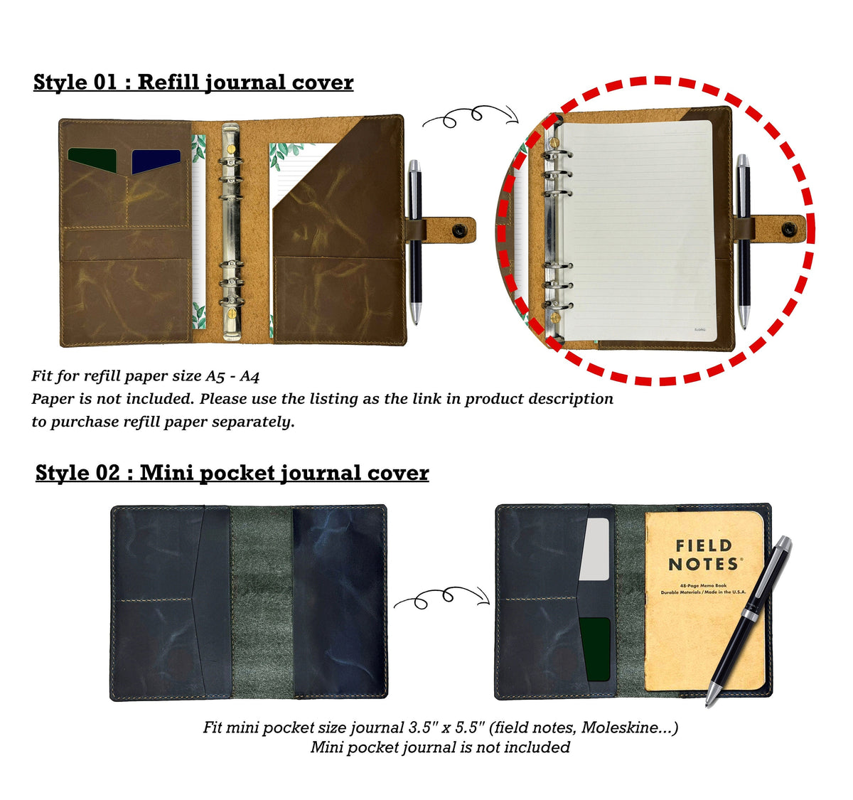 Bird Drawing Leather Journal Cover: Custom Engraved Portfolio