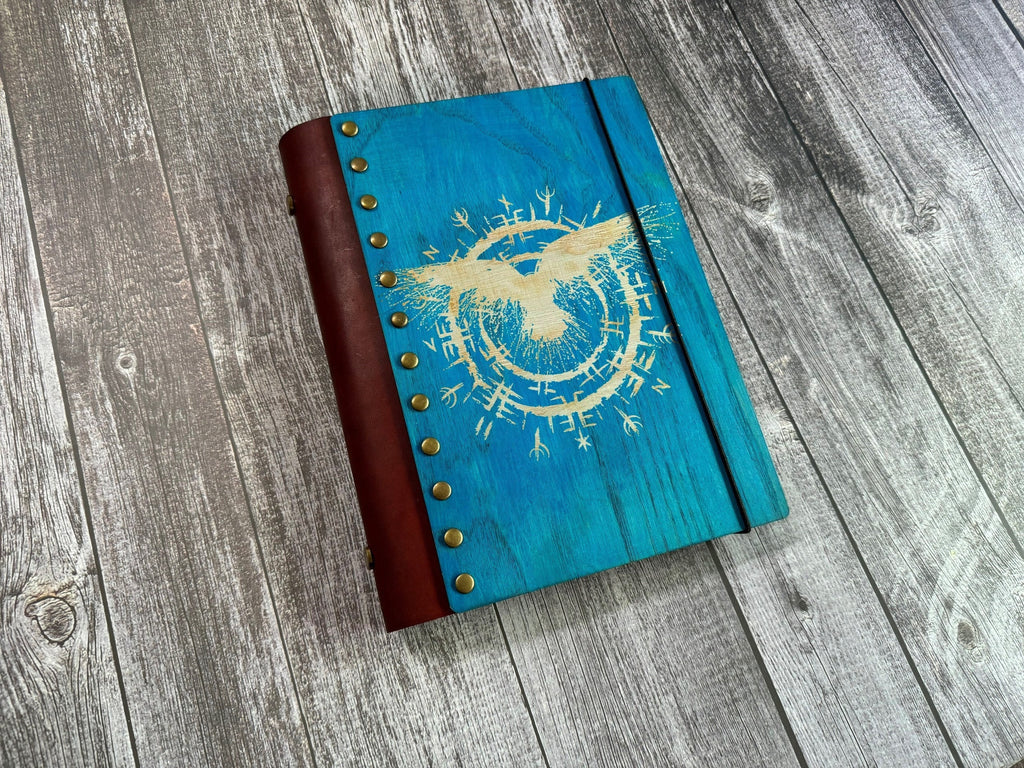 Raven Compass Wooden Journal: Celtic Viking Notebook, Custom Engraved