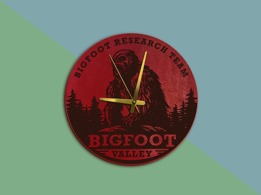 Bigfoot Leather Wall Clock: Personalized Sasquatch Decor