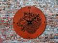 Engraved Lion Leather Wall Clock: Personalized Zentangle Art
