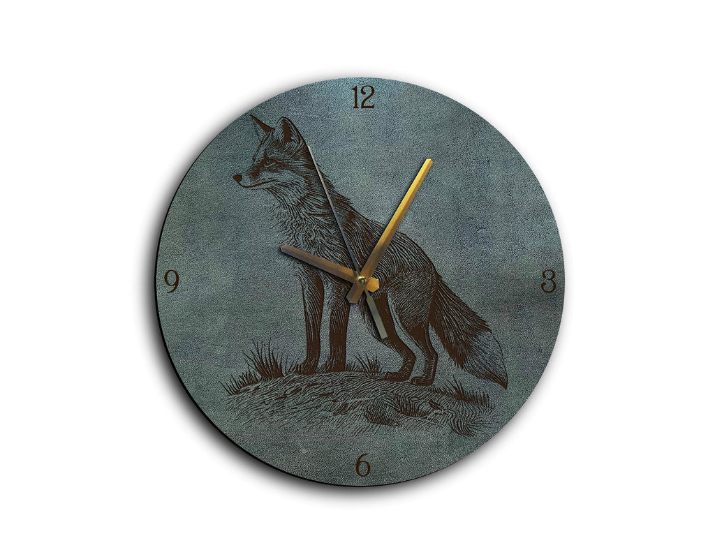 Fox Leather Wall Clock: Animal Pattern Decoration