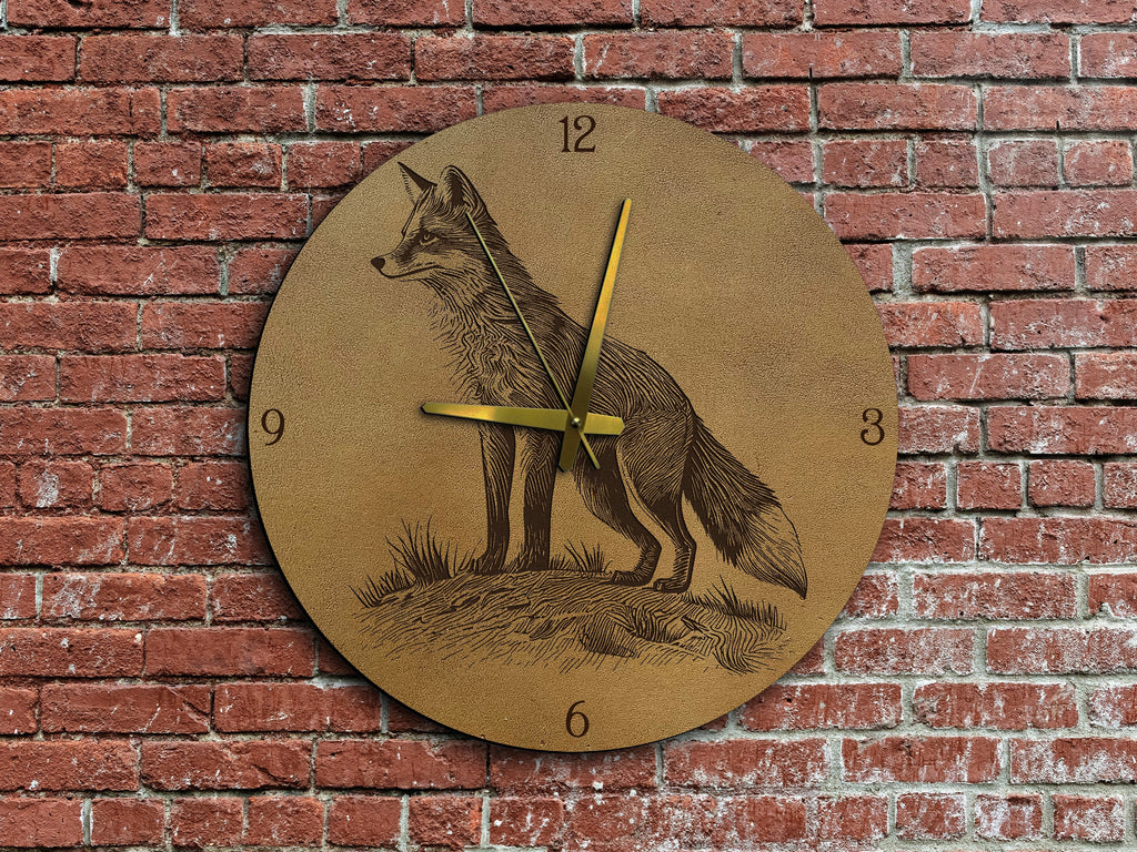 Fox Leather Wall Clock: Animal Pattern Decoration