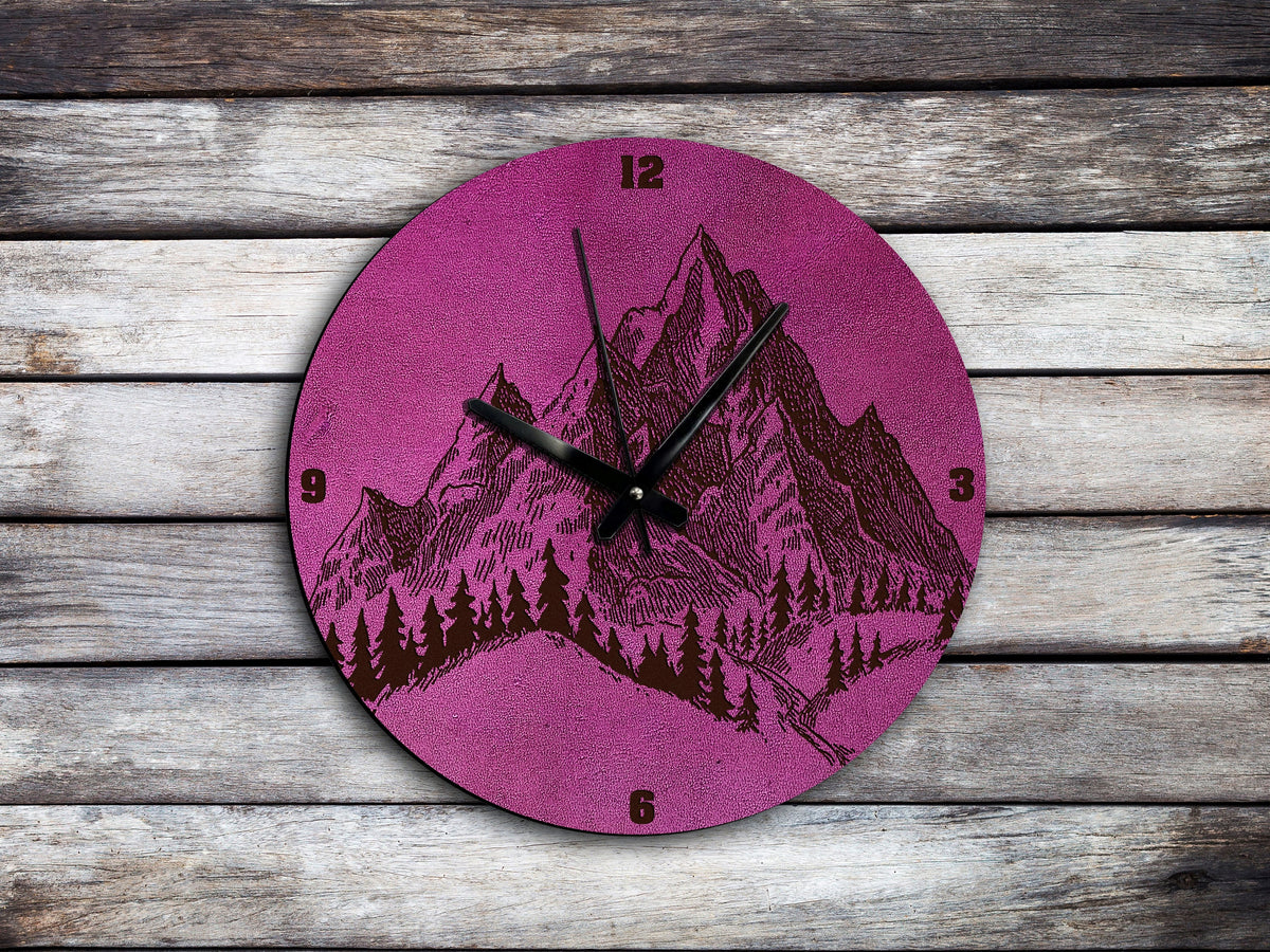 Mountain Landscape Leather Wall Clock, Natural Art Decor