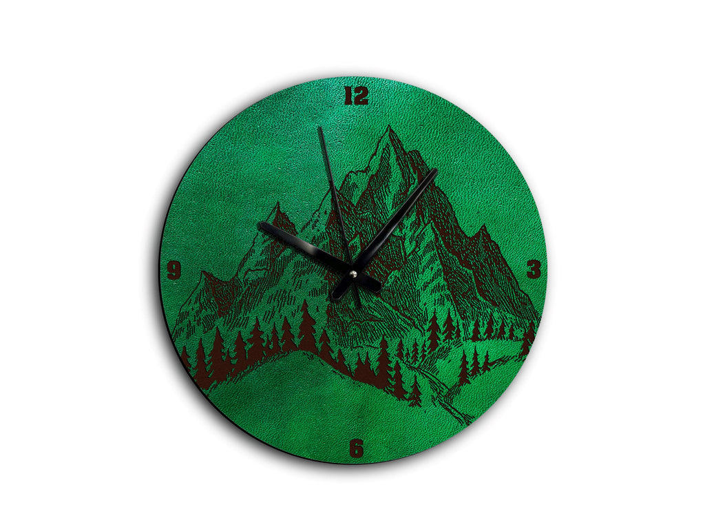 Mountain Landscape Leather Wall Clock, Natural Art Decor