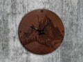 Mountain Landscape Leather Wall Clock, Natural Art Decor