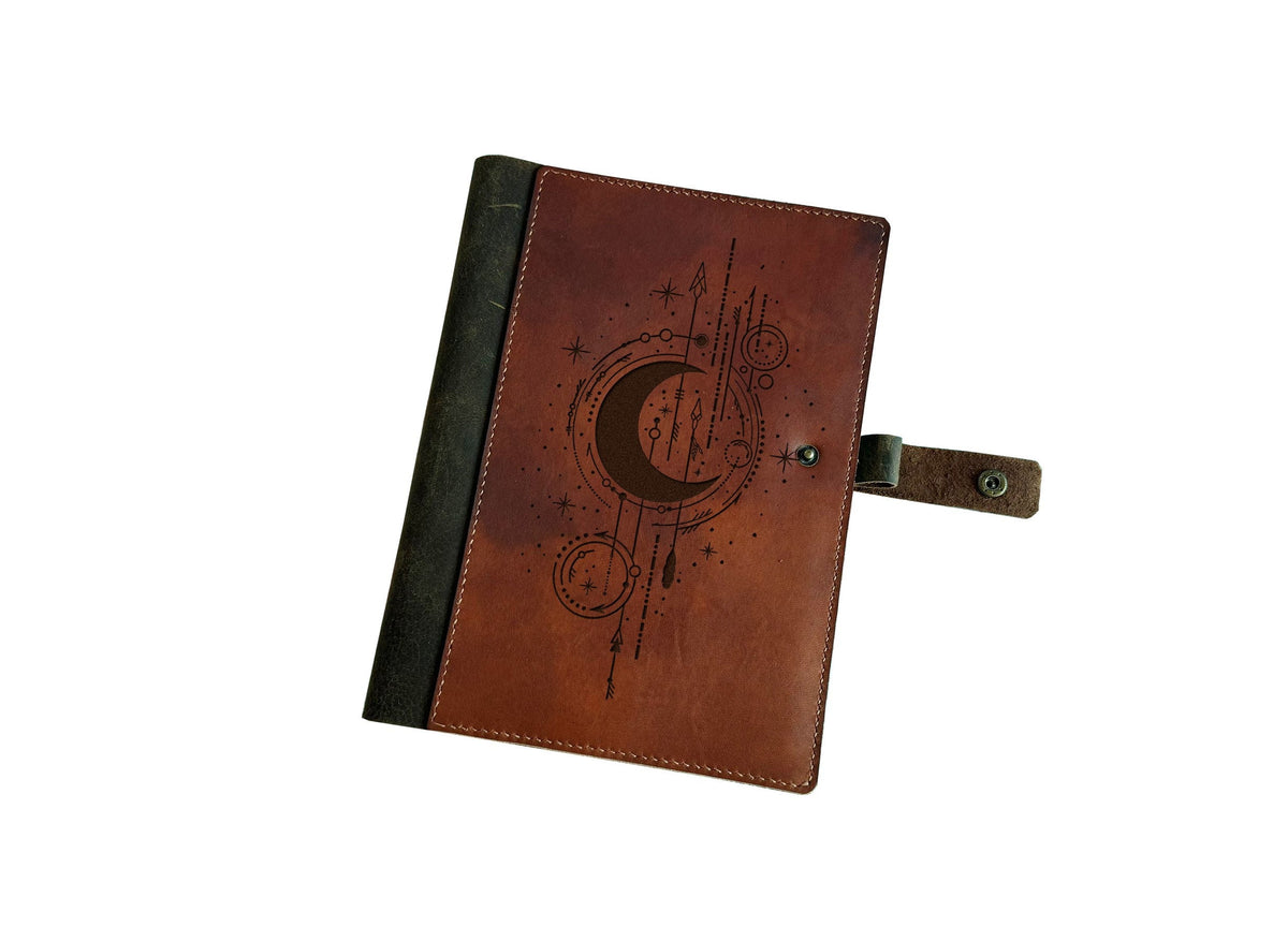 Moon Art Leather Journal: Personalized Engraved Notebook Cover