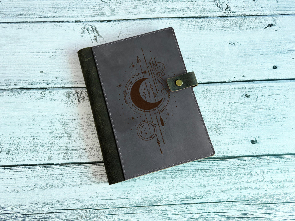 Moon Art Leather Journal: Personalized Engraved Notebook Cover