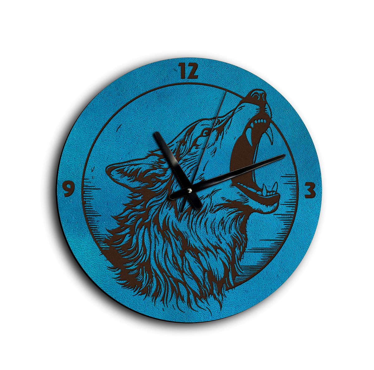 Wolf Leather Wall Clock: Engraved Animal Art Decor