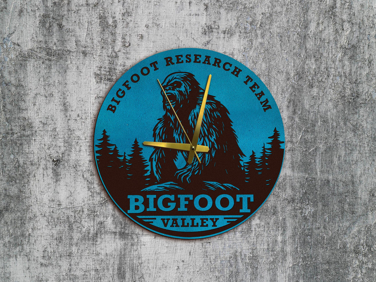 Bigfoot Leather Wall Clock: Personalized Sasquatch Decor