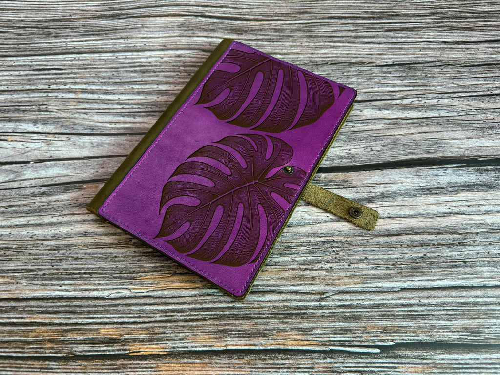 Monstera Leaf Leather Journal Cover: Personalized Notebook, Business Portfolio