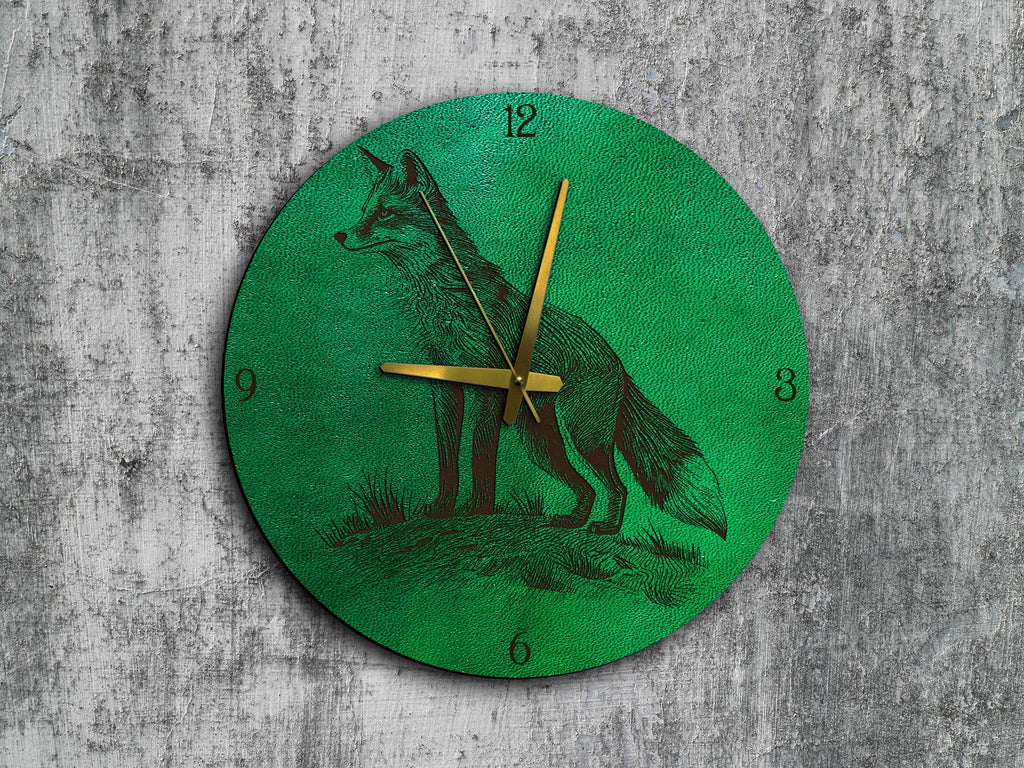 Fox Leather Wall Clock: Animal Pattern Decoration