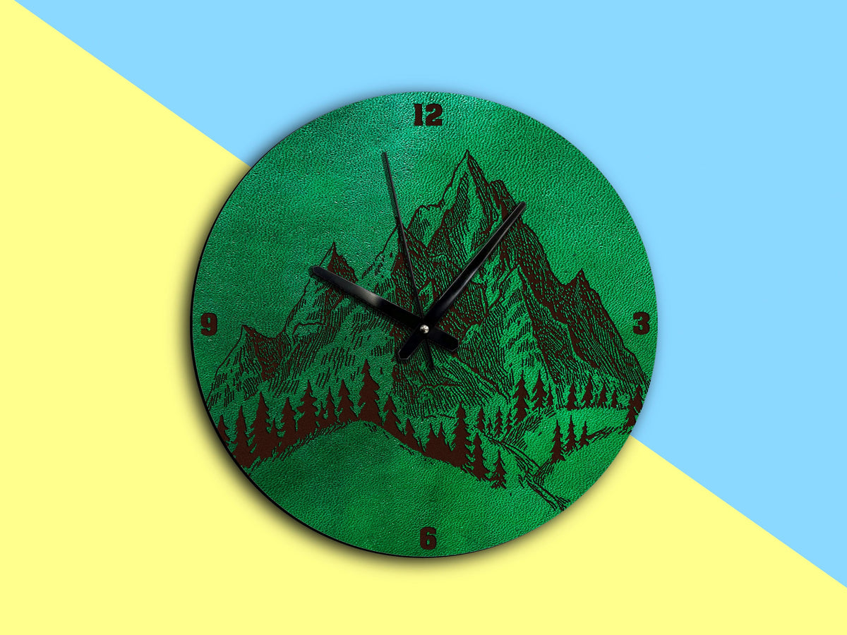 Mountain Landscape Leather Wall Clock, Natural Art Decor