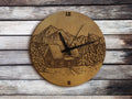 Leather Landscape Wall Clock: Engraved Country House Art