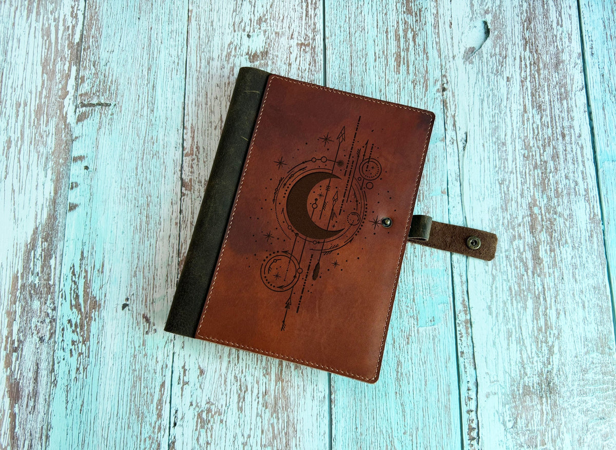Moon Art Leather Journal: Personalized Engraved Notebook Cover
