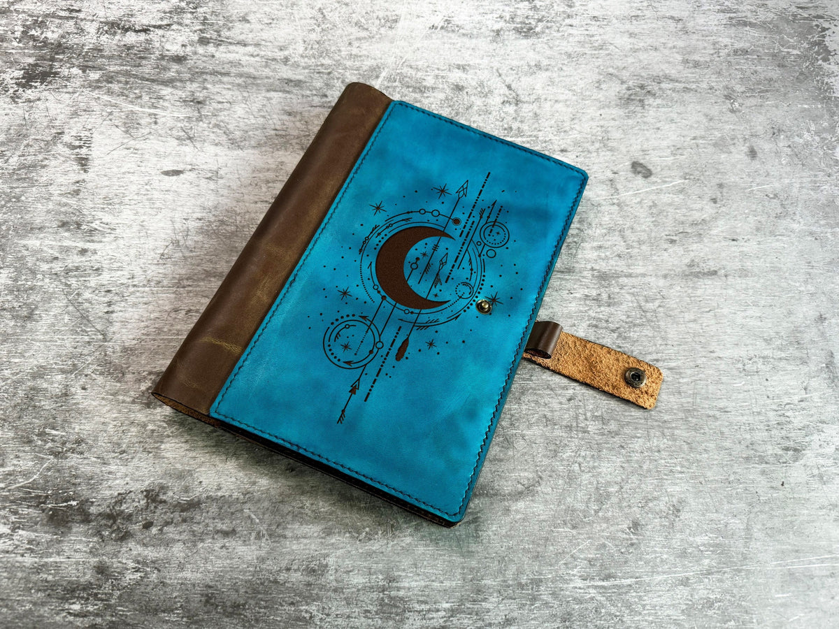 Moon Art Leather Journal: Personalized Engraved Notebook Cover