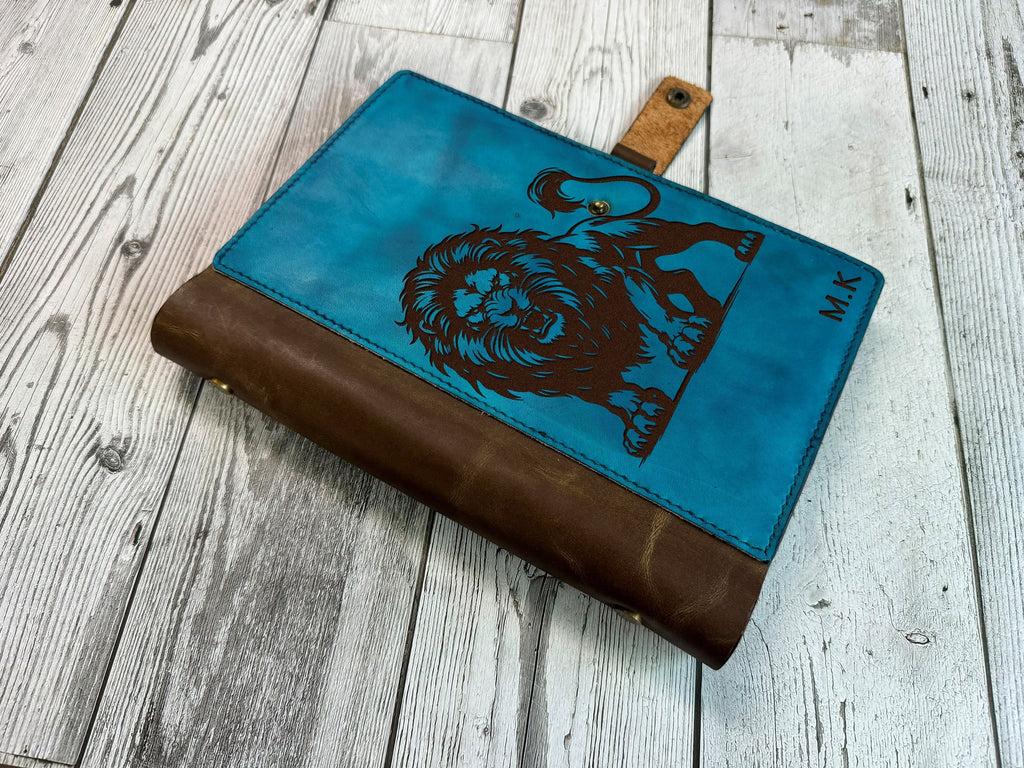 Lion Leather Journal Cover: Custom Engraved Handmade Portfolio