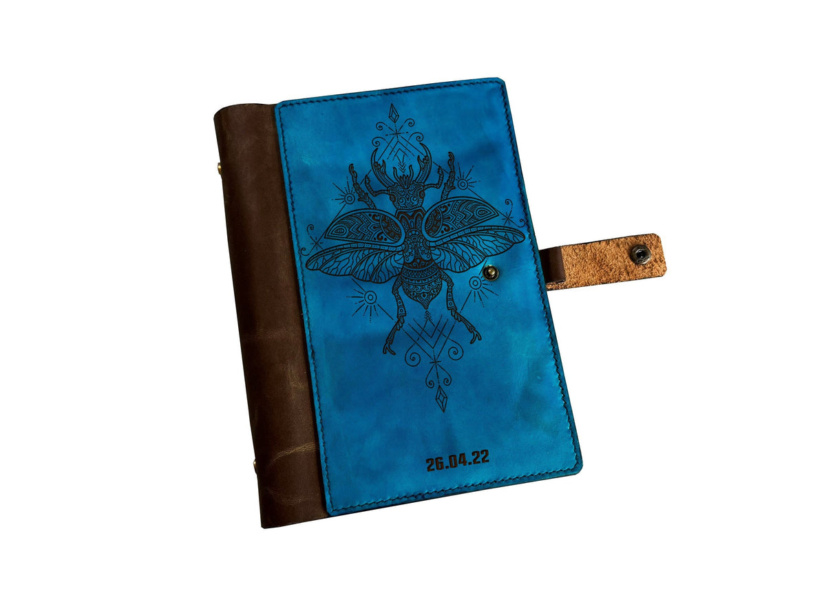 Insect Leather Journal Cover: Stag Beetle Notebook, Personalized Portfolio