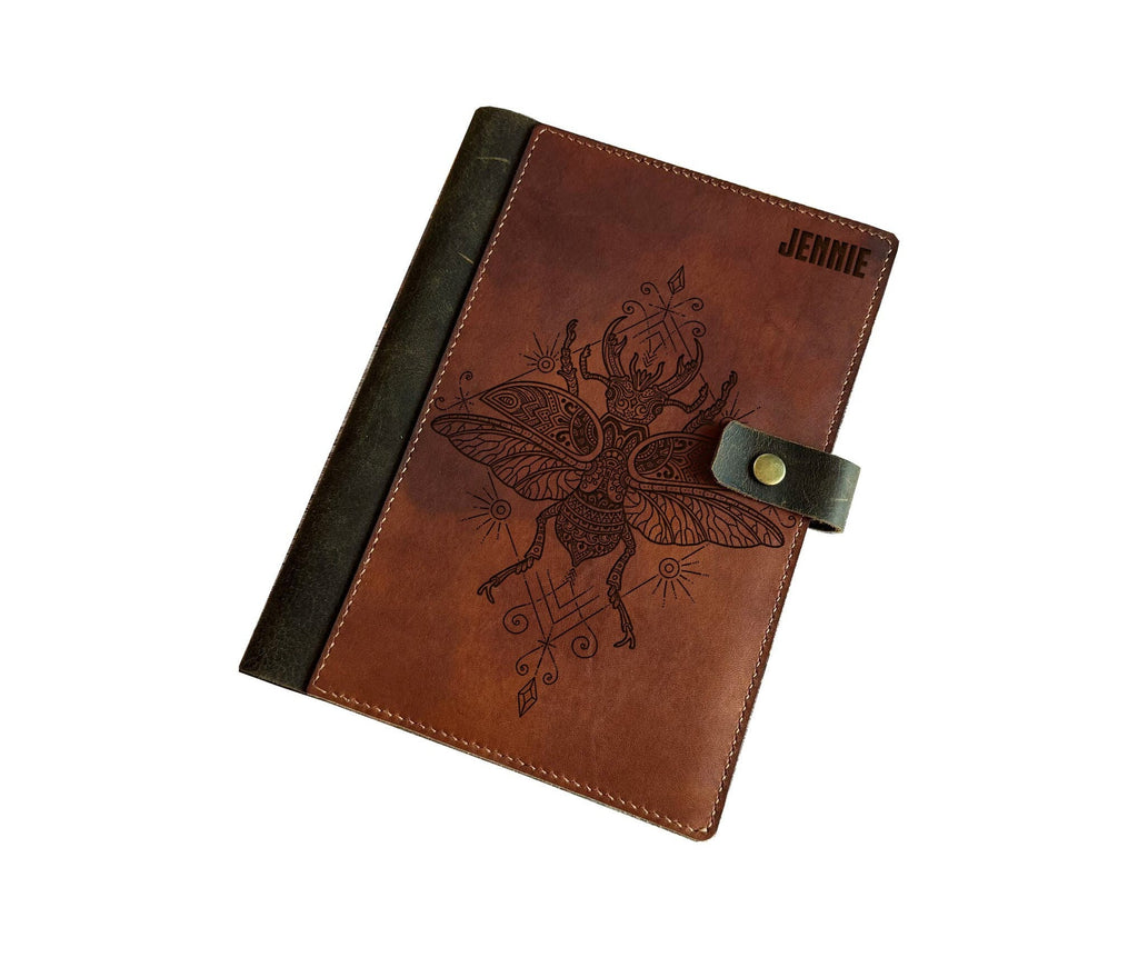 Insect Leather Journal Cover: Stag Beetle Notebook, Personalized Portfolio