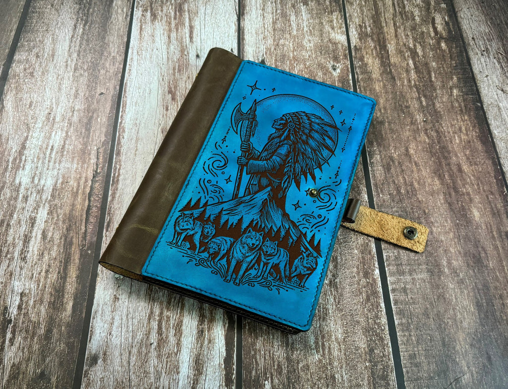 Engraved Leather Journal Cover: Indian Chief, Native American Gift