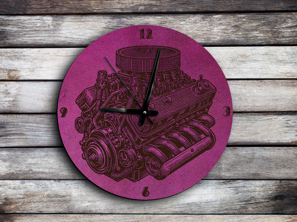 Leather Engine Wall Clock, Automotive Art