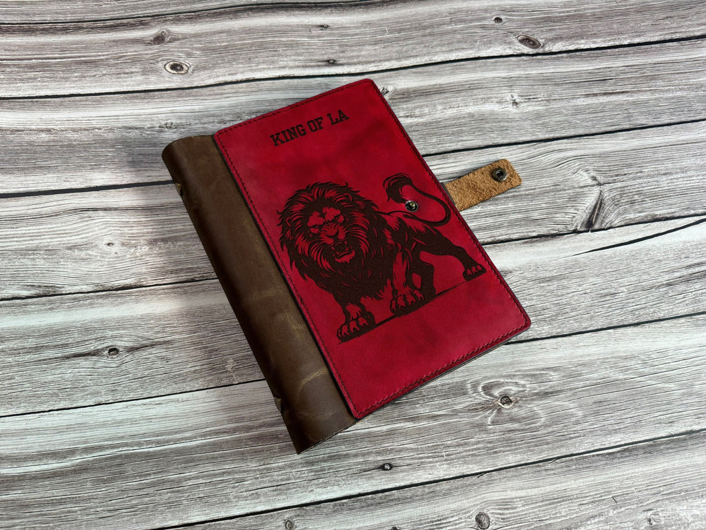 Lion Leather Journal Cover: Custom Engraved Handmade Portfolio