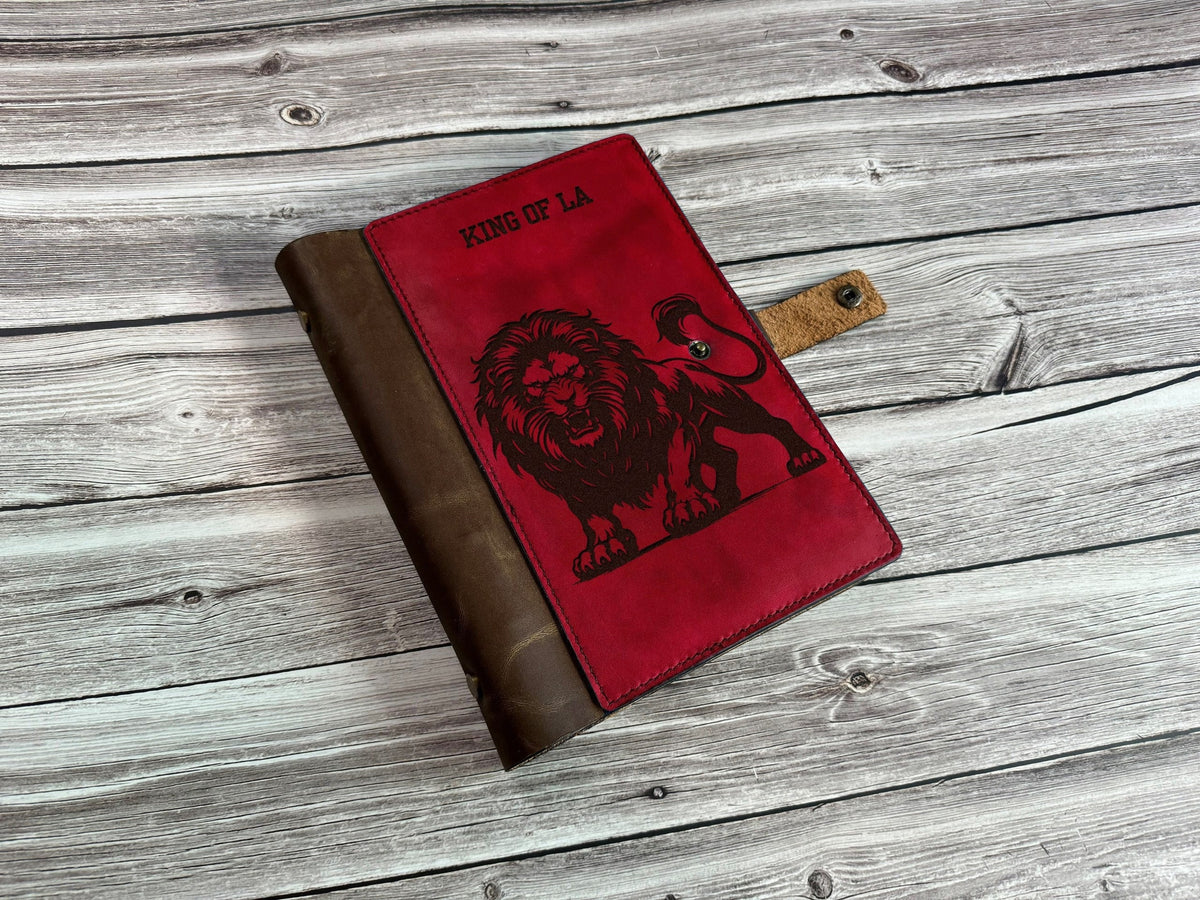 Lion Leather Journal Cover: Custom Engraved Handmade Portfolio