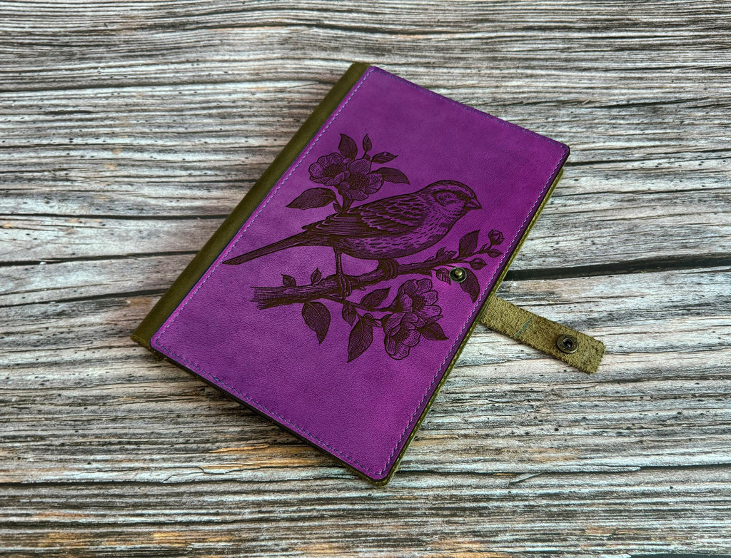 Bird Drawing Leather Journal Cover: Custom Engraved Portfolio