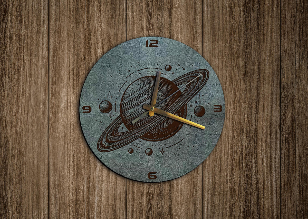 Personalized Planet Leather Wall Clock, Space Decor