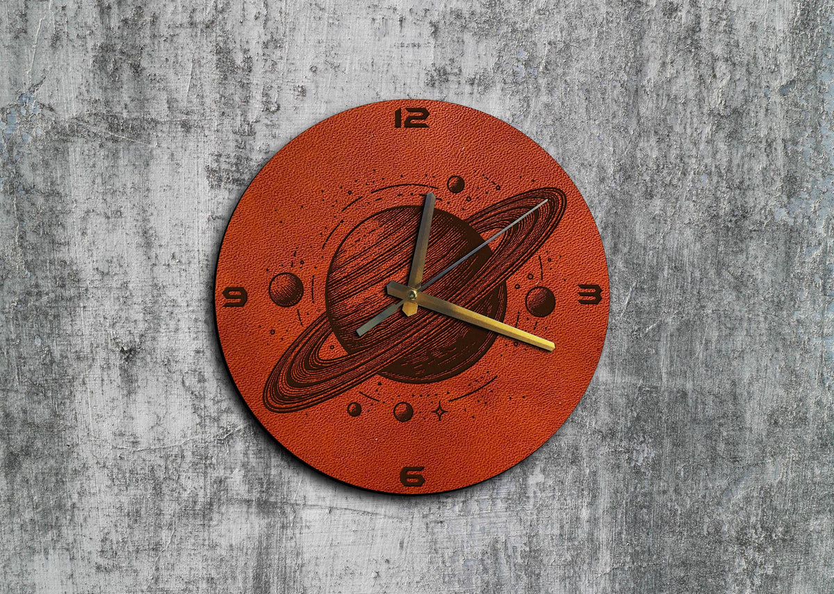 Personalized Planet Leather Wall Clock, Space Decor