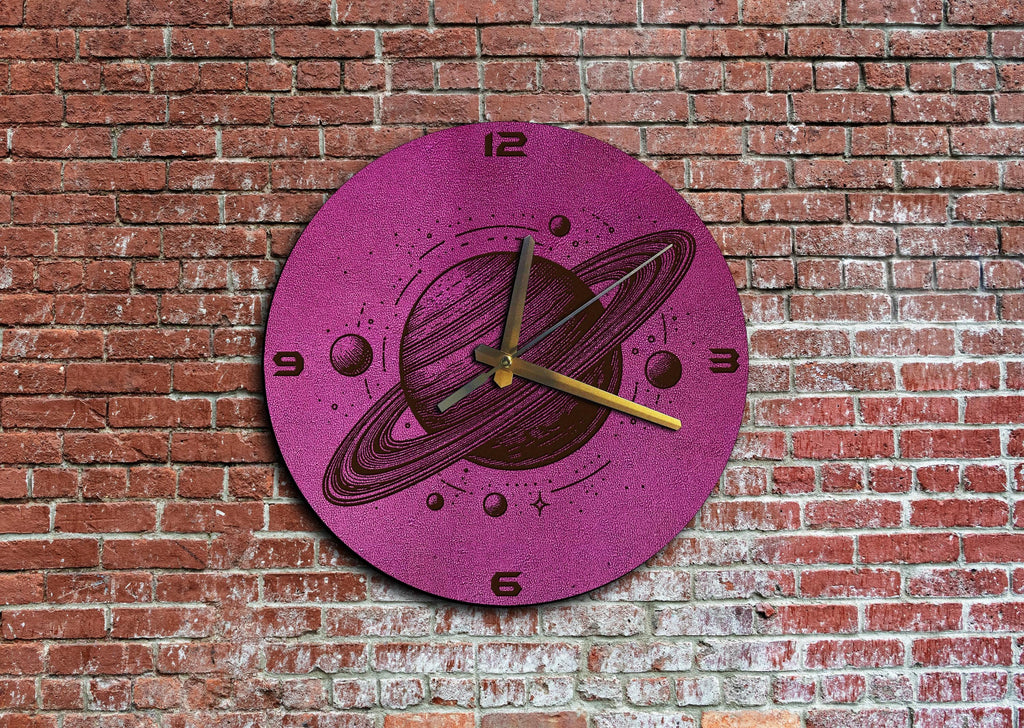 Personalized Planet Leather Wall Clock, Space Decor