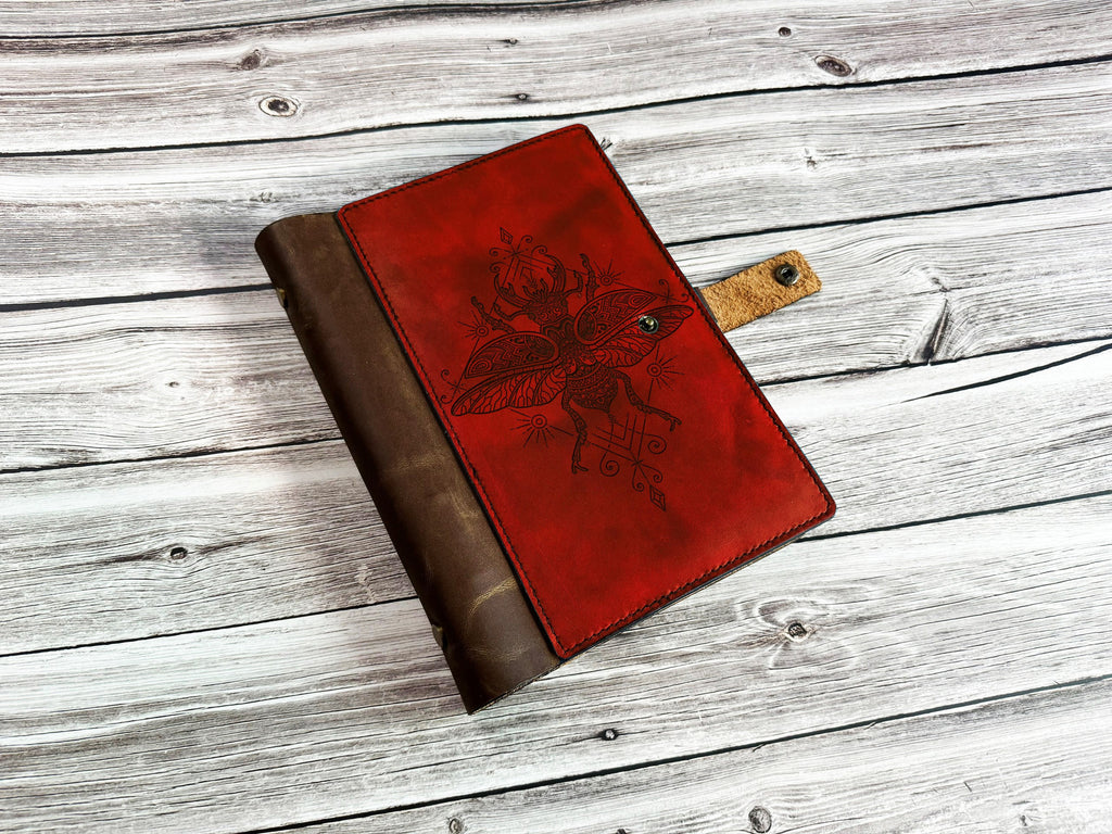 Insect Leather Journal Cover: Stag Beetle Notebook, Personalized Portfolio