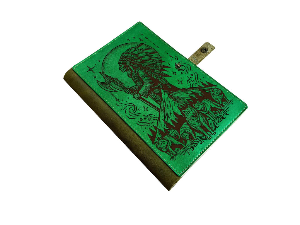 Engraved Leather Journal Cover: Indian Chief, Native American Gift