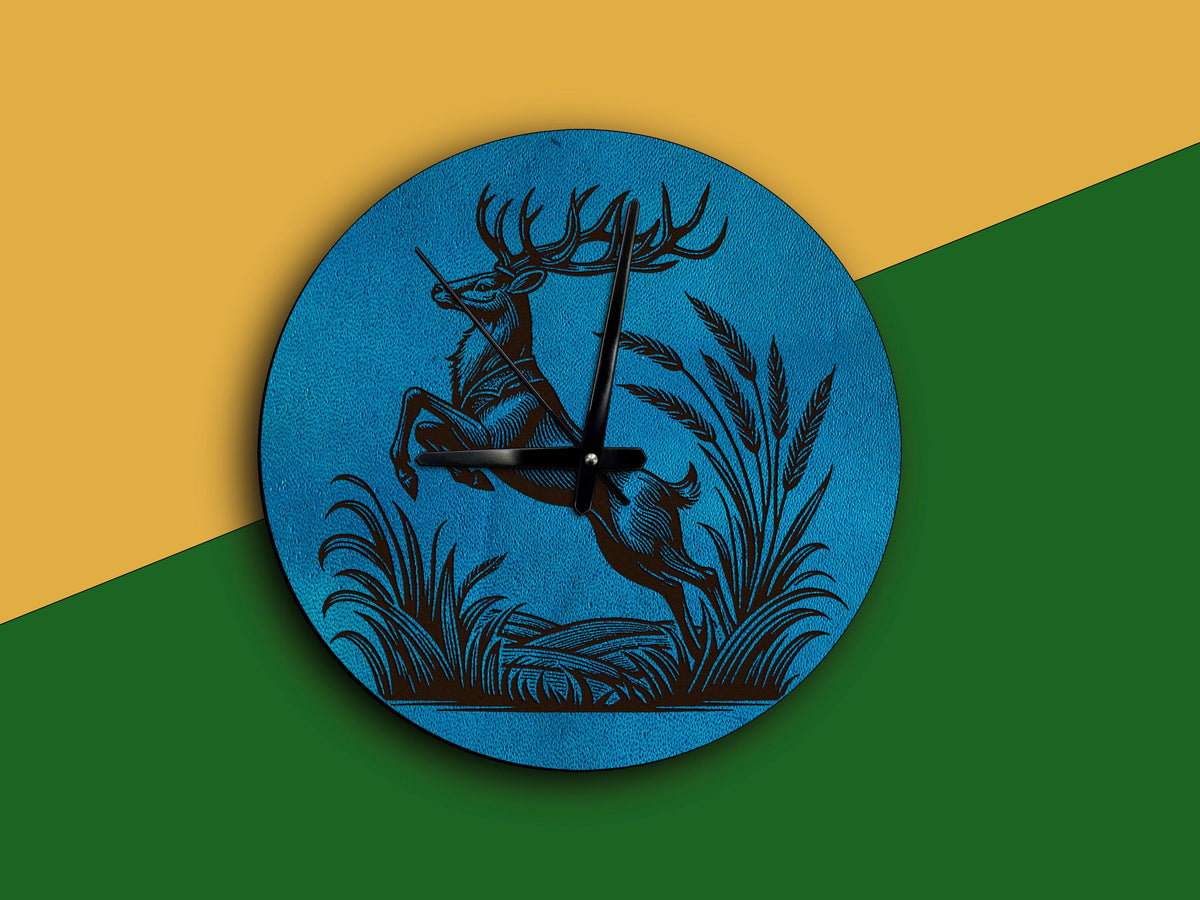 Deer Leather Wall Clock, Hunting Decor, Custom Engraved Gift