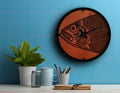 Engraved Leather Fish Clock: Rustic Ocean Wall Decor