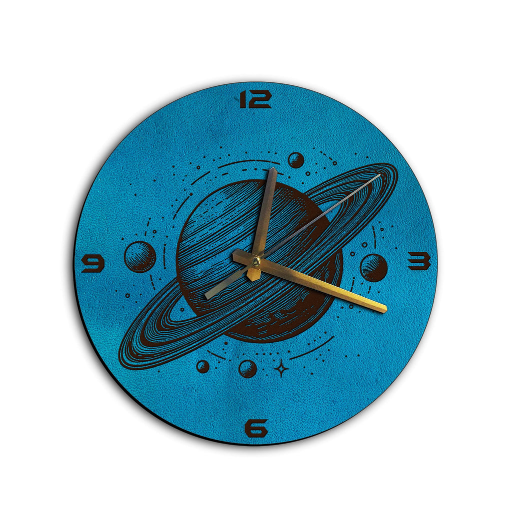 Personalized Planet Leather Wall Clock, Space Decor
