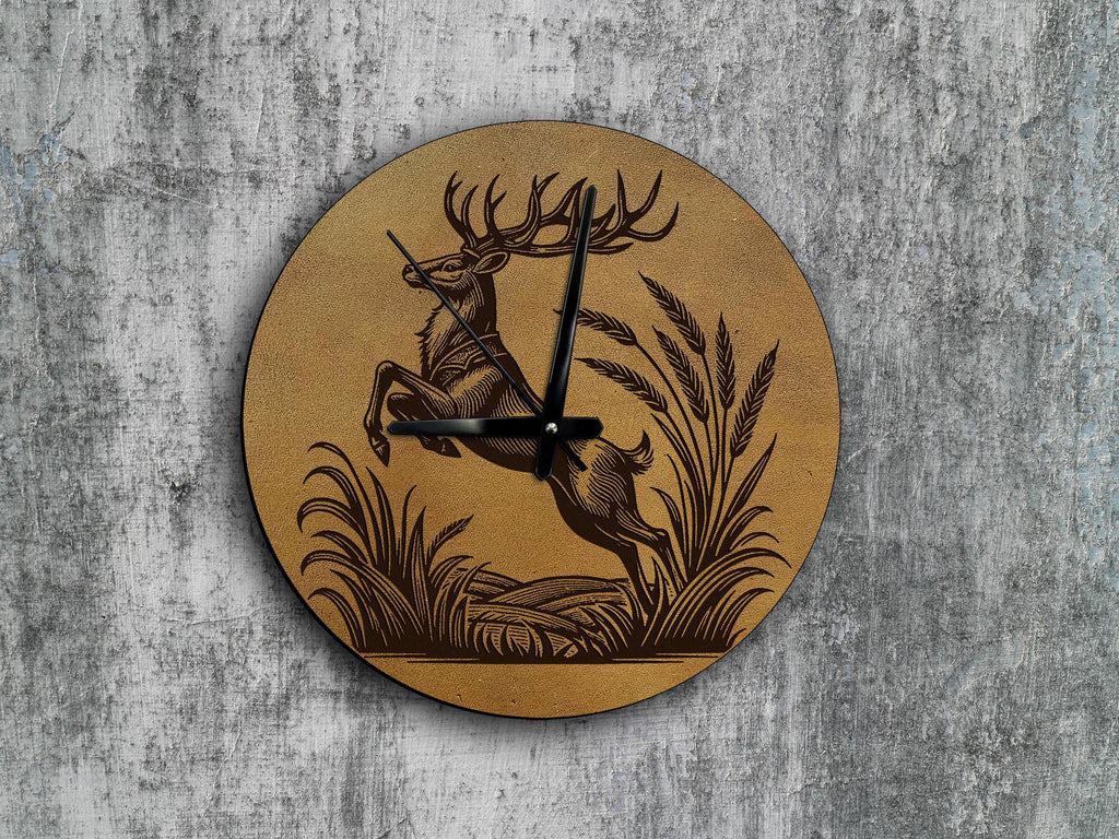 Deer Leather Wall Clock, Hunting Decor, Custom Engraved Gift
