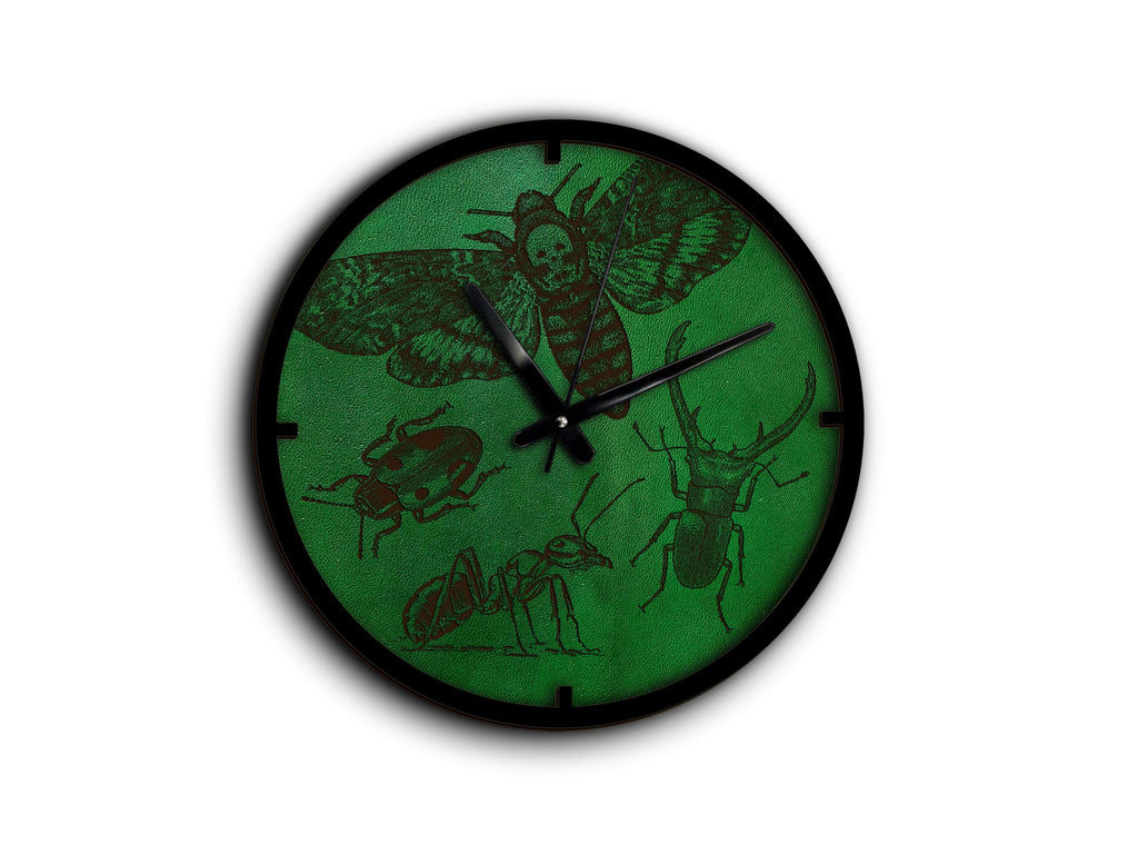 Insect Leather Wall Clock, Beetle Decor, Personalized Engraving
